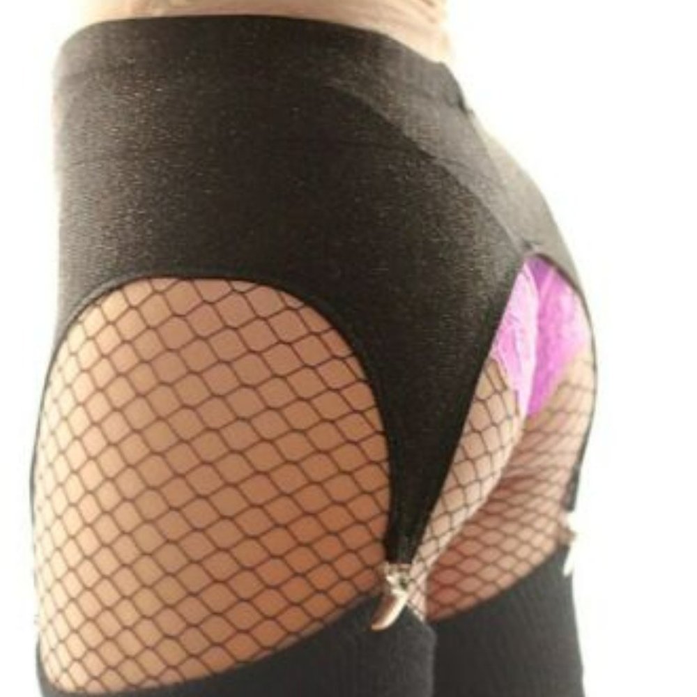 New Black Garter with Crocodile Clips sparkle Large L Booty Shorts Style